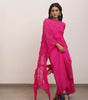 Pink Silk Draped Dupatta Cape With Crop Top And Pick Up Skirt