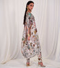 Printed silk pick up cape with fitted pants
