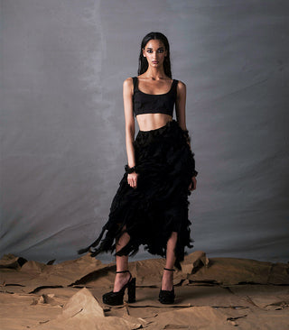 Black cotton skirt with layered frills