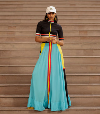 Lehenga Skirt And Top With Sporty Detail