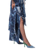 One Shoulder With Denim Panels And Lungi Skirt