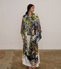 Printed silk cape with harem style silk pants